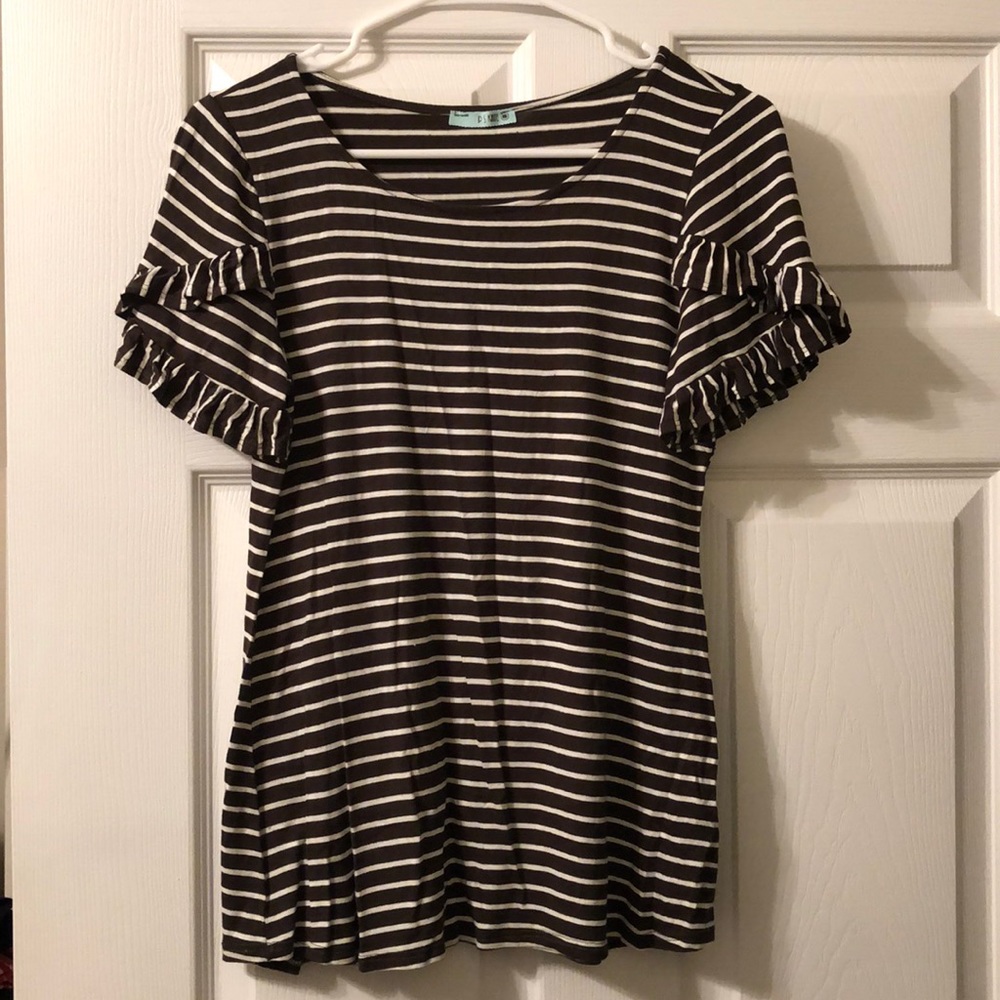 Dark Olive Ruffle  Striped Shirt
